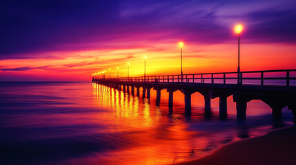 Obraz premium Radiant Twilight: Pier Illuminated at Sunset