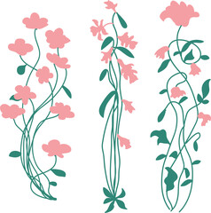 Collection of modern plants in Art Nouveau style, featuring ornate designs for graphic resources, classical art, Art Deco, hand-drawn vector illustrations.