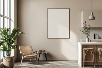 Minimalist Kitchen interior with Poster Mockup created with Generative AI