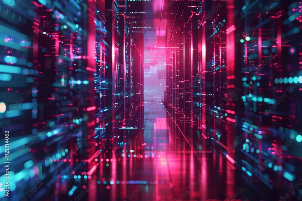 Poster advanced data center infrastructure, interpret the concept of data backup and redundancy using ai-ge