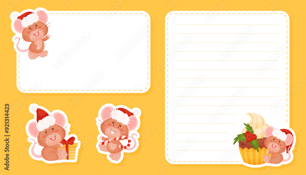 Poster empty note card with cute little mouse character vector template