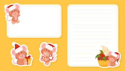 Empty Note Card with Cute Little Mouse Character Vector Template