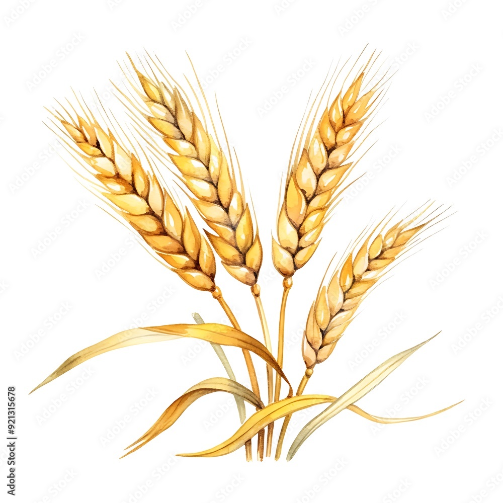 Wall mural watercolor illustration ears of wheat on white background.