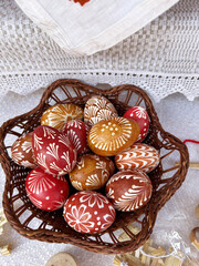 Pysanky, decorated Easter eggs. Easter eggs at the folk crafts fair in Belarus © edelweiss7227