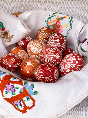 Pysanky, decorated Easter eggs. Easter eggs at the folk crafts fair in Belarus