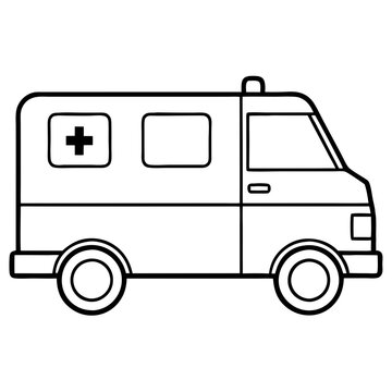 recommend clip art: Vector Illustration Emergency Medical Van Ambulance Outline Black and White Healthcare Transport