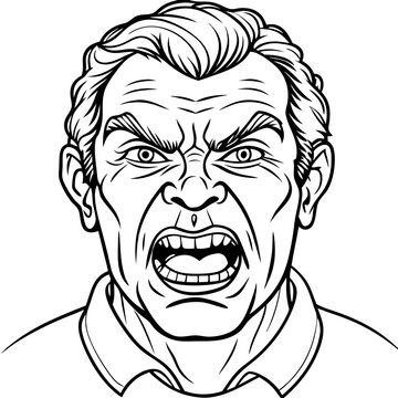 recommend clip art: Angry Man Yelling Vector Illustration Black and White Line Art Expressive Facial Expression