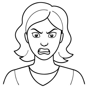 recommend clip art: Angry Woman Line Art Vector Illustration Depicting Frustration and Anger Emotion on Face