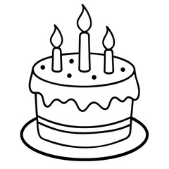 Vector Birthday Cake Outline Three Candles Simple Line Drawing Celebration Illustration