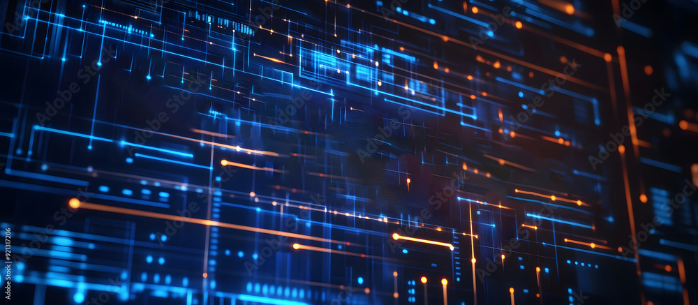 Poster a high-tech banner design where the text data protection is rendered within a holographic sphere. re