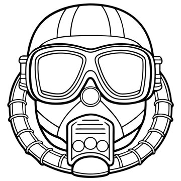 recommend clip art: Diving Helmet Vector Illustration Retro Scuba Diver Equipment Outline Drawing Black and White