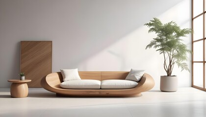 A modern minimal sofa in a minimal living room..