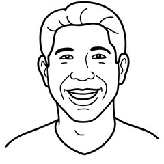 Obraz premium Smiling Man Line Art Vector Illustration Happy Face Black and White Drawing for Design Projects