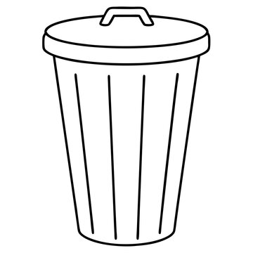 recommend clip art: Trash Can  Black and White Line Art Vector Simple Minimalist Waste Bin Symbol for Design
