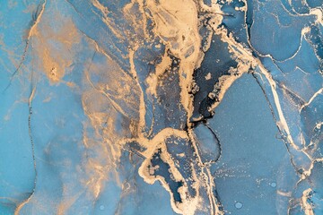 Naklejka premium Original artwork photo of marble ink abstract art. High resolution photograph from exemplary original painting. Abstract painting was painted on HQ paper texture to create smooth marbling pattern.