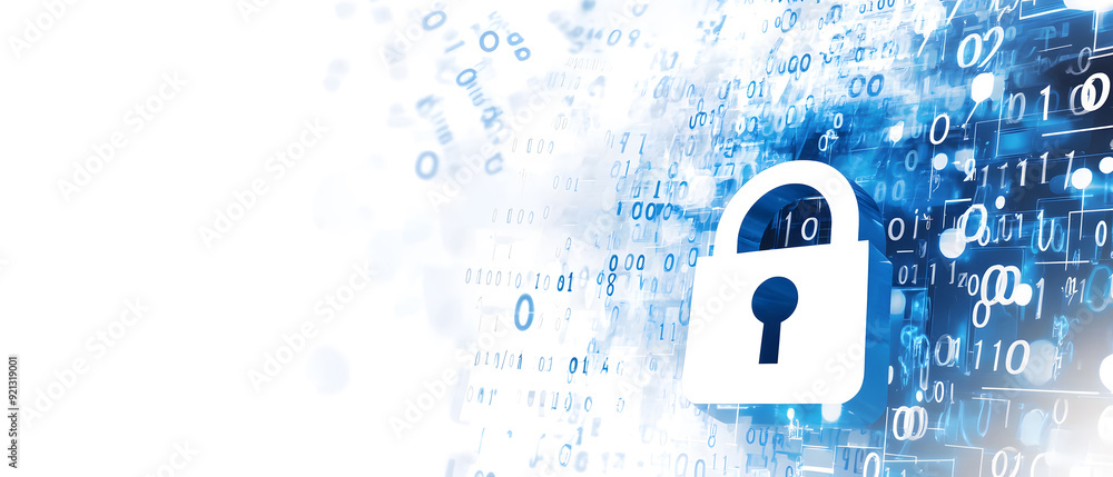 Poster a high-tech banner design where the text data security with a digital padlock design