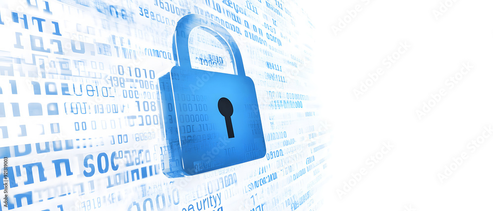Poster a high-tech banner design where the text data security with a digital padlock design