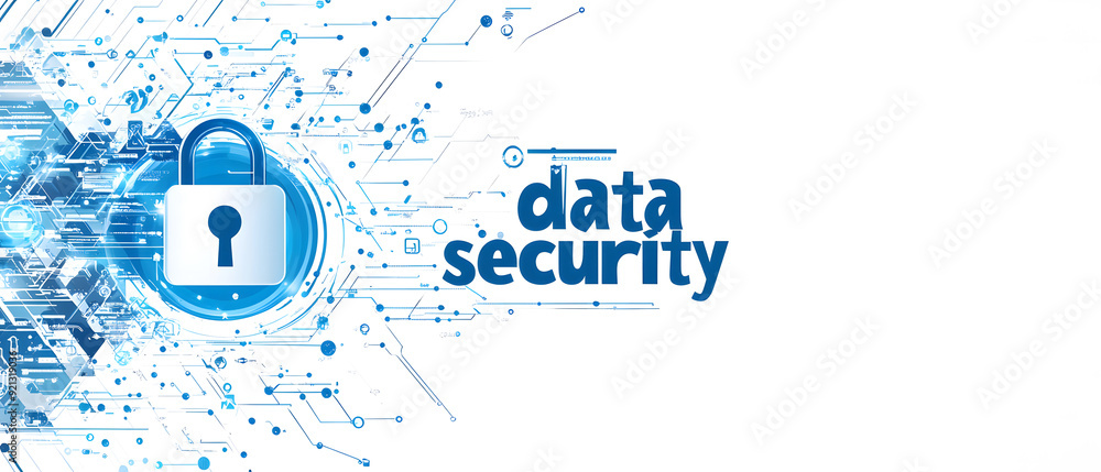 Poster a high-tech banner design where the text data security with a digital padlock design