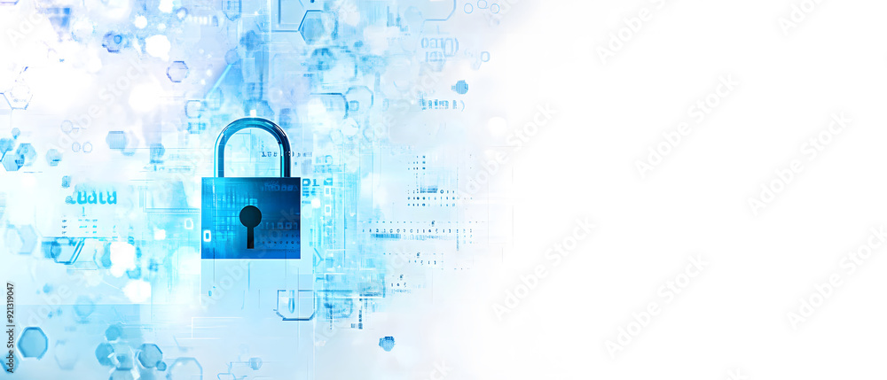 Poster a high-tech banner design where the text data security with a digital padlock design