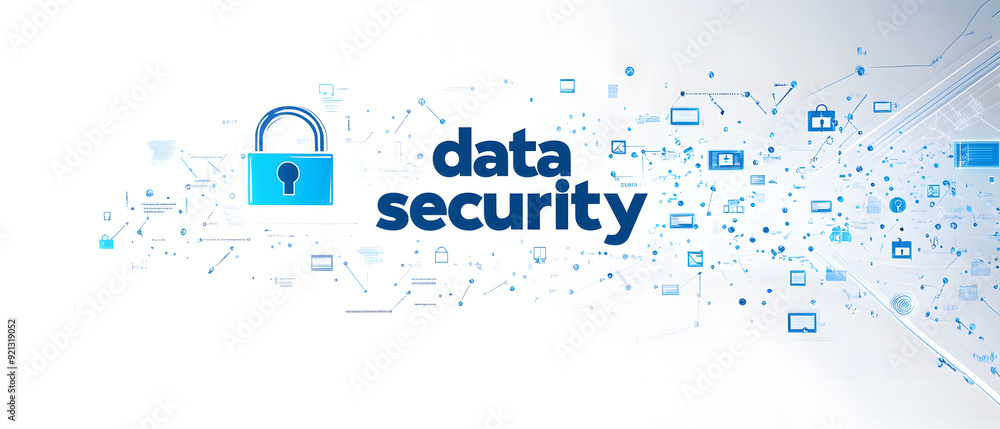 Poster a high-tech banner design where the text data security with a digital padlock design