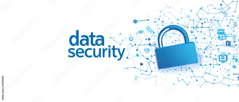 Poster a high-tech banner design where the text data security with a digital padlock design