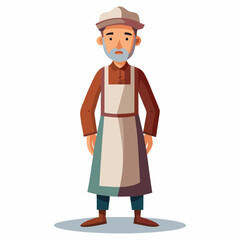 A middle-aged man in a robe and apron with a cap on his head art vector illustration