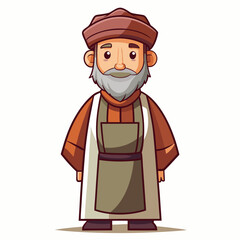 A middle-aged man in a robe and apron with a cap on his head art vector illustration
