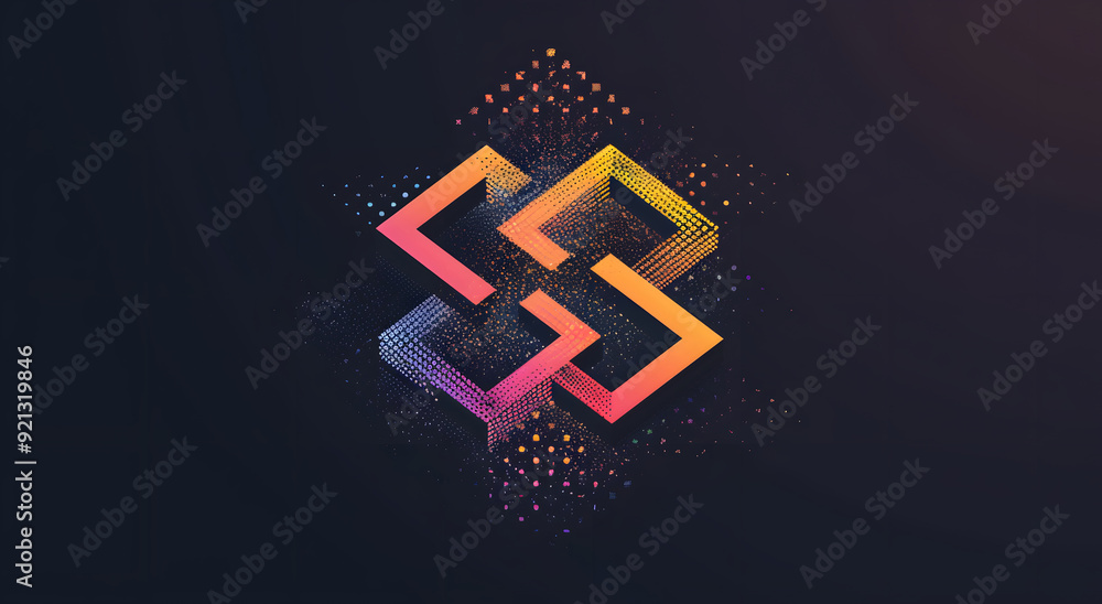 Fototapete vector logo with an abstract geometric shape and lines, forming the letter s in light colors on a da