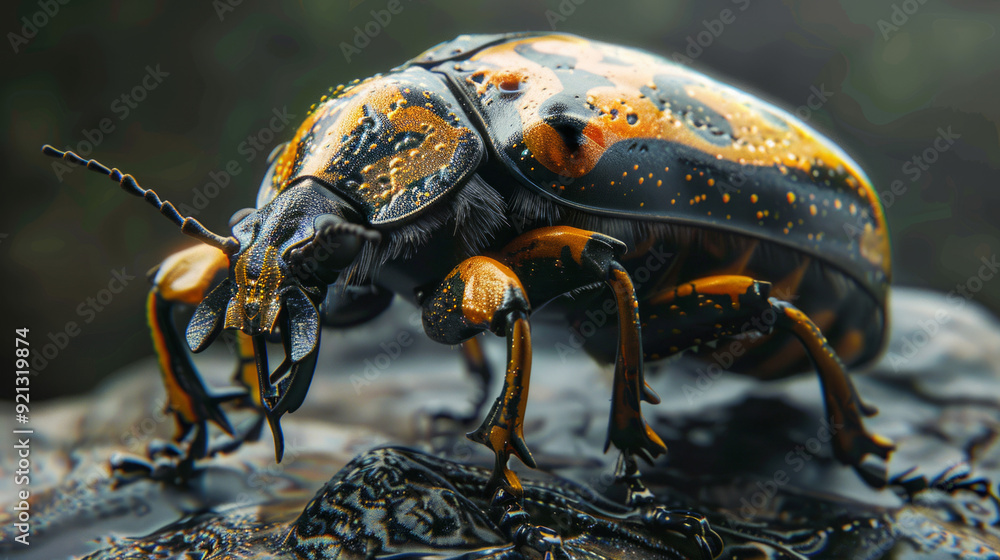 Aufkleber high-resolution focus on a beetle's shiny exoskeleton and unique markings