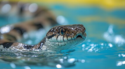 Fototapeta premium A snake swimming gracefully in a clear blue pool during daylight