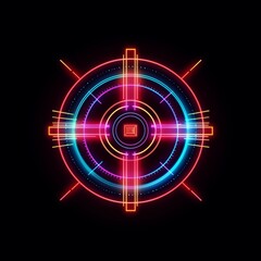 Colorful neon target design with circular patterns on a dark background
