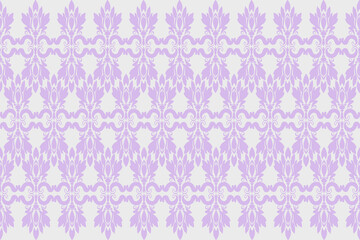 Seamless fabric pattern. European purple native damask pattern. White background illustration, vector, wallpaper.
