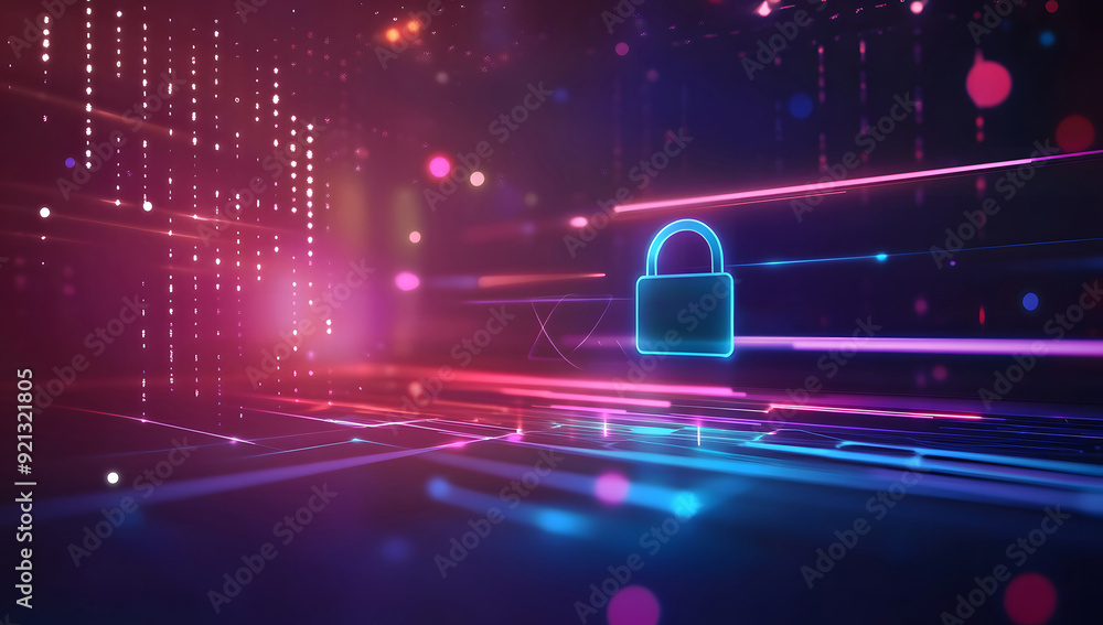 Fototapete a high-tech banner design with text data encryption with a digital padlock, symbolizing the robust i