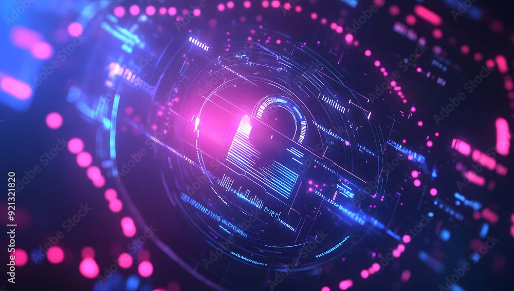 Fototapete a high-tech banner design with text data encryption with a digital padlock, symbolizing the robust i