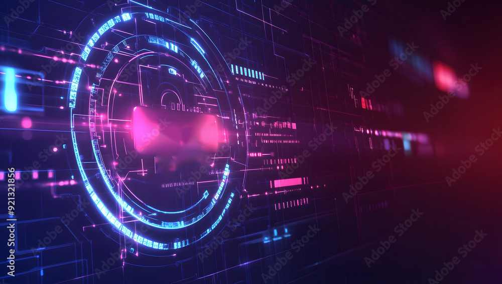 Fototapete a high-tech banner design with text data encryption with a digital padlock, symbolizing the robust i