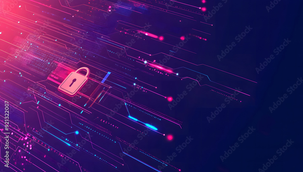 Fototapete a high-tech banner design with text data encryption with a digital padlock, symbolizing the robust i
