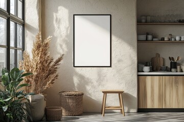 Minimalist Kitchen interior with Poster Mockup created with Generative AI