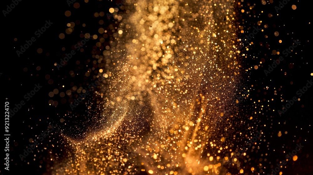 Poster golden glitter macro shot on a dark background with a soft focus. a stunning display of shimmering p
