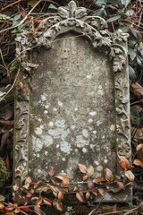 Grave Stone. Blank Frame of Cemetery Buried in Dirty Background