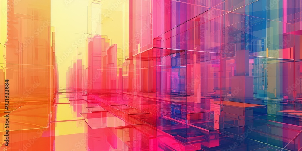 Poster vibrant color gradient abstract architecture generative