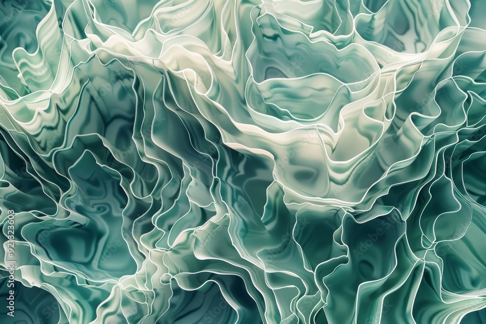 Poster detailed close up of a green and white wavy pattern, creating an intricate and mesmerizing design, i