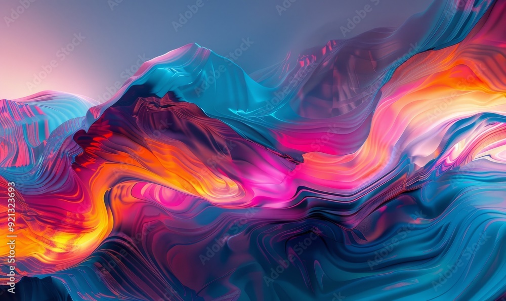 Poster abstract landscape with distorted forms and intense colors