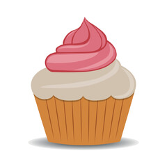 Cupcake with white and pink cream on a transparent background.