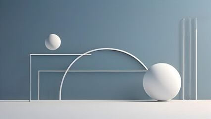 A clean 2D rendering of a minimalist PPT cover featuring simple lines and circles, arranged in a balanced and modern composition with a neutral color palette