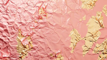 Pink gold crumpled foil paper background.