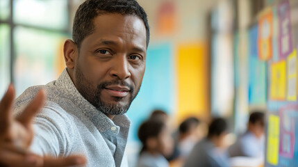 Obraz premium Confident African American Businessman Leading a Workshop with Post-It Notes