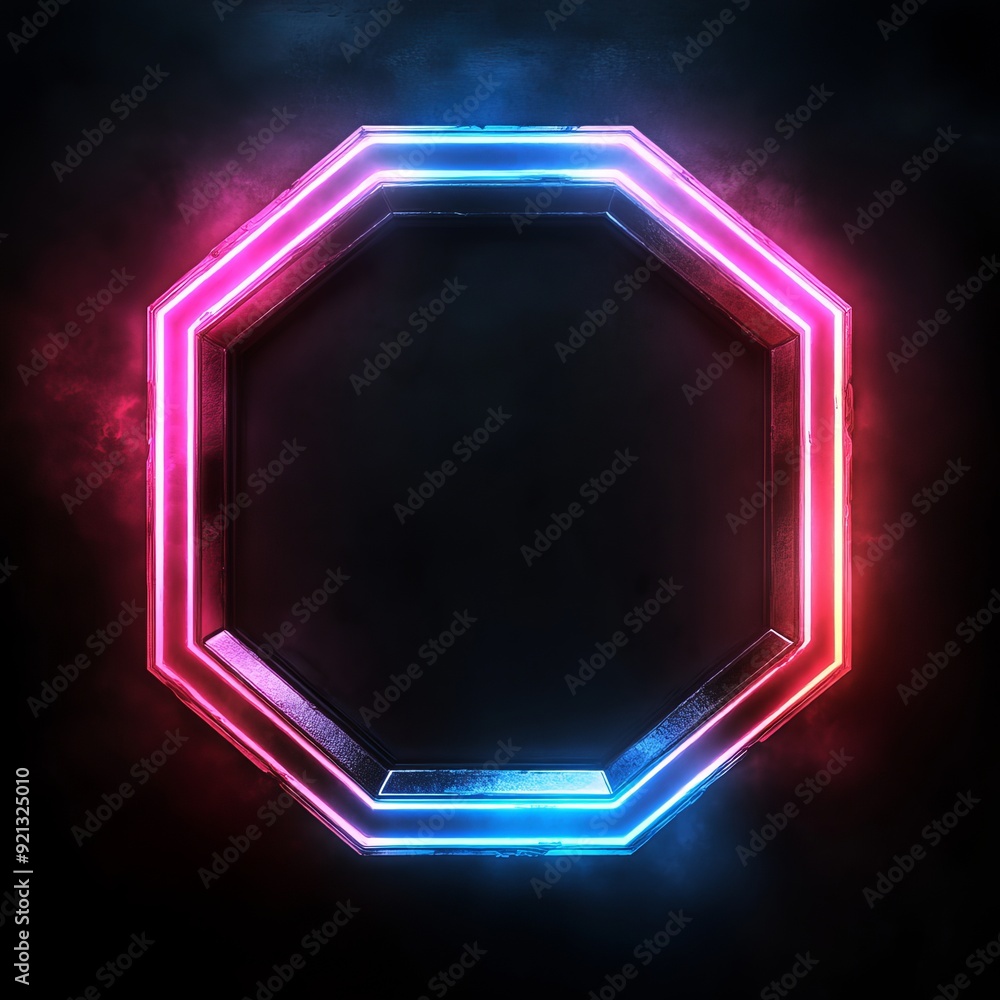 Sticker Neon octagon frame with vibrant colors on a dark background