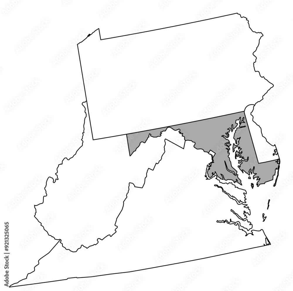 Wall mural the u.s. state of maryland with neighboring states