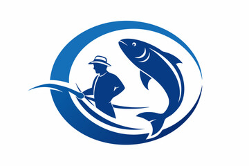 Logo template fish and fisherman vector design illustration on white background