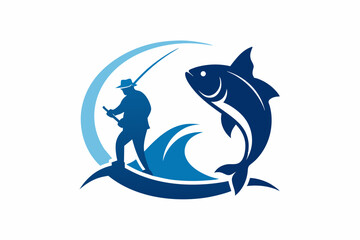 Logo template fish and fisherman vector design illustration on white background